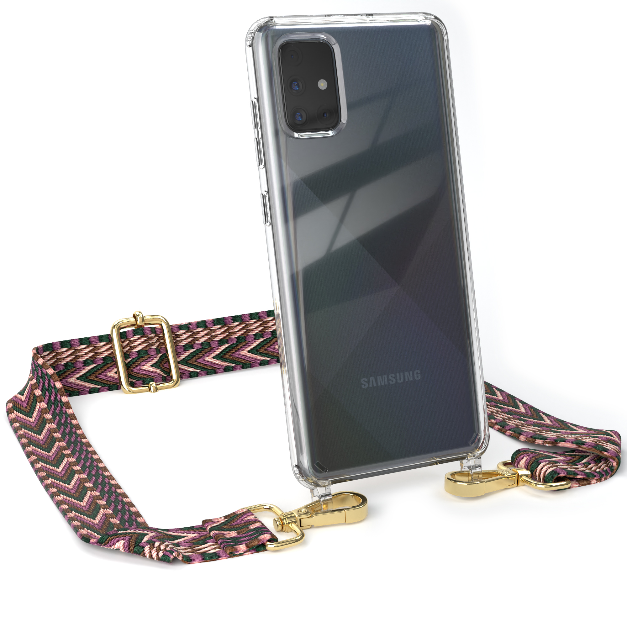 EAZY CASE Transparente Handyhülle mit Boho Galaxy Samsung, / Rosa Beere A71, Style, Kordel Umhängetasche