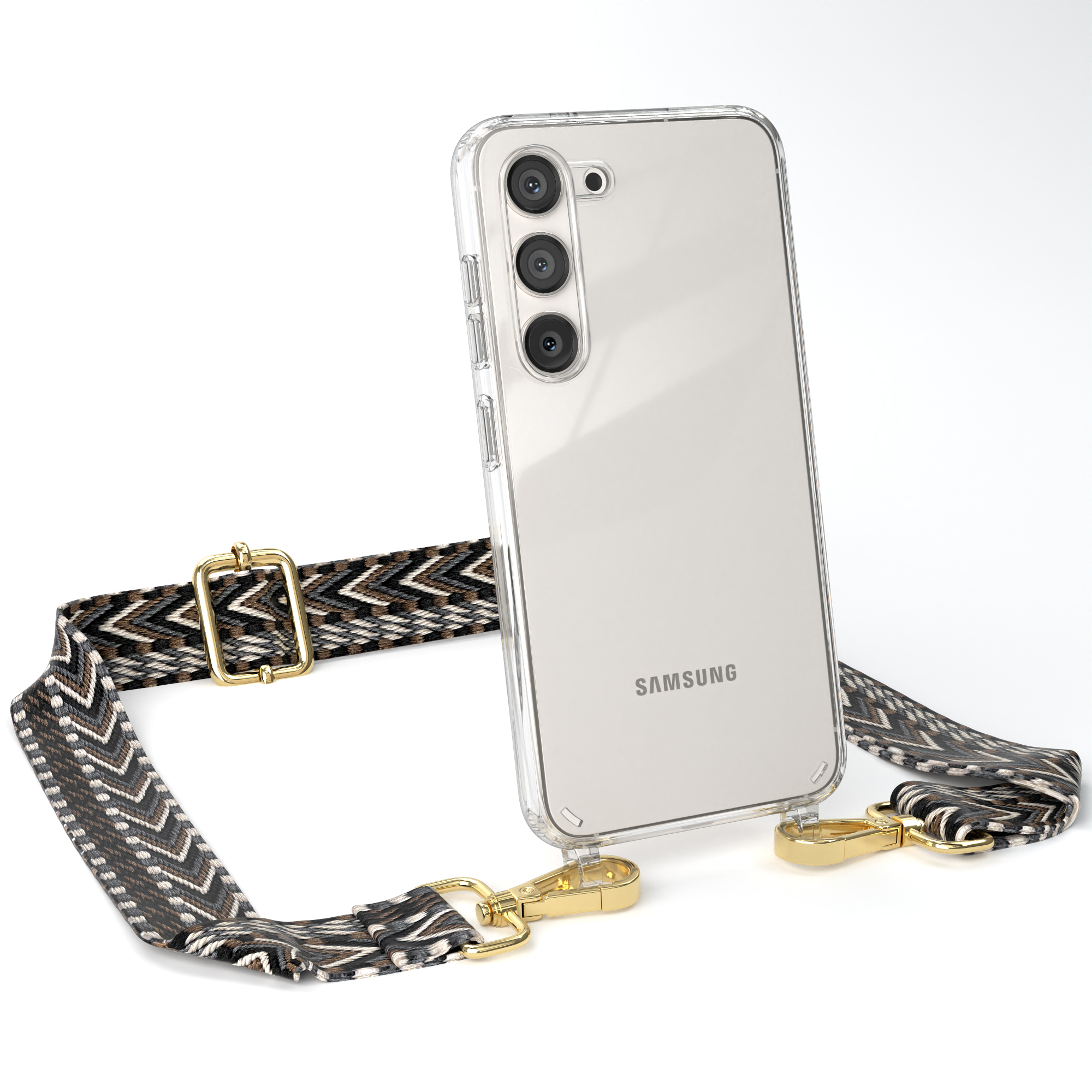 EAZY CASE Transparente / S23, Handyhülle Boho Galaxy Schwarz Kordel mit Samsung, Style, Grau Umhängetasche
