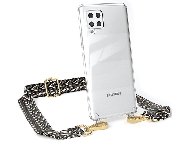 EAZY CASE Transparente Handyhülle 5G, Samsung, Style, / Kordel Galaxy A42 mit Grau Umhängetasche, Boho Schwarz