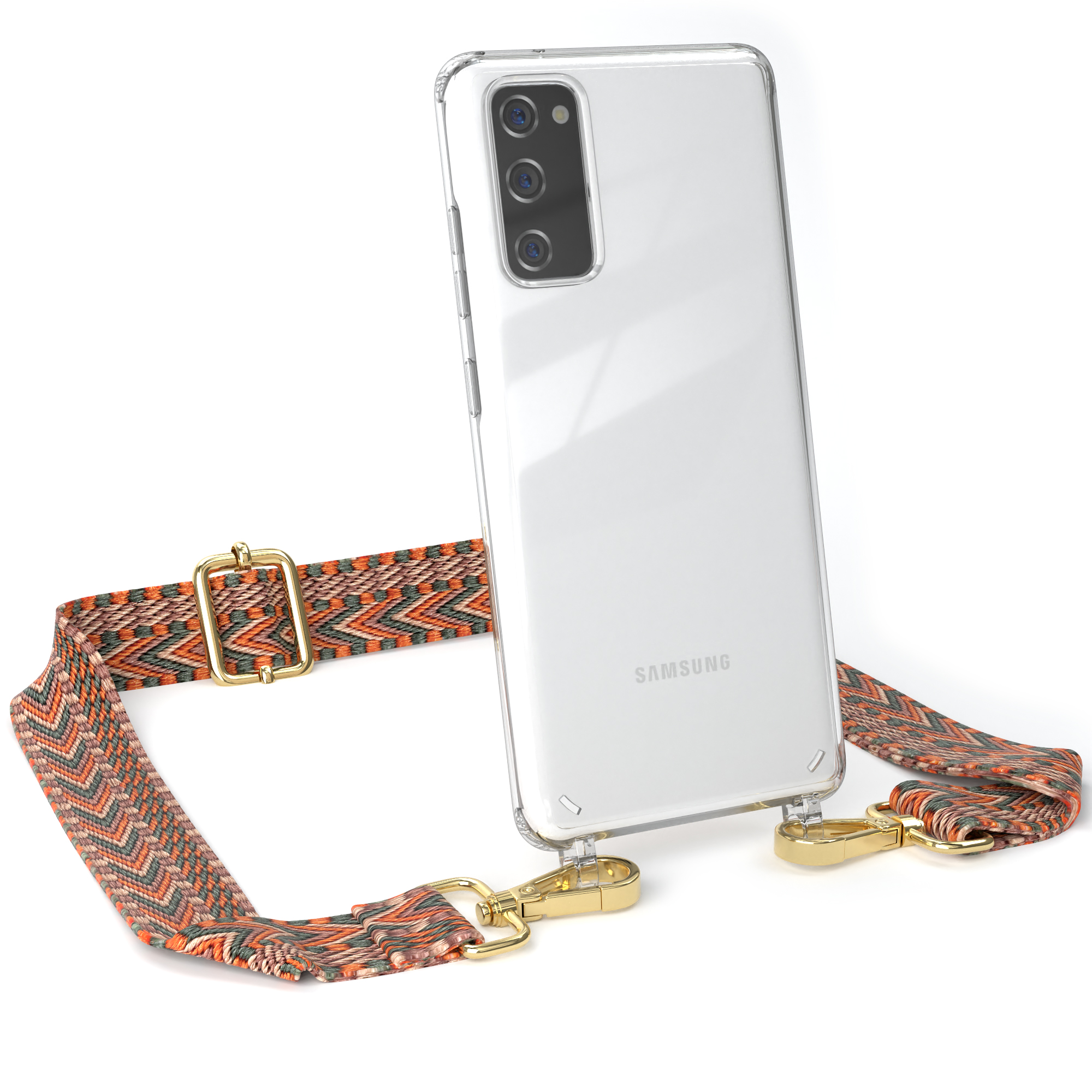 Handyhülle Umhängetasche, S20, mit Transparente Kordel Samsung, Grün / Orange Galaxy CASE Boho EAZY Style,