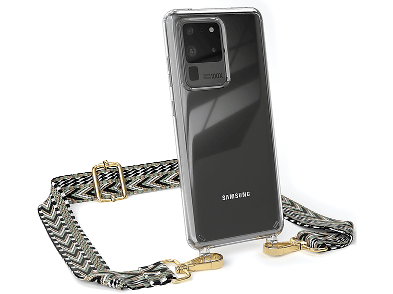 Ultra S20 Samsung, 5G, Schwarz mit Boho Umhängetasche, EAZY Kordel S20 / Ultra Handyhülle Galaxy Grün Transparente CASE Style, /