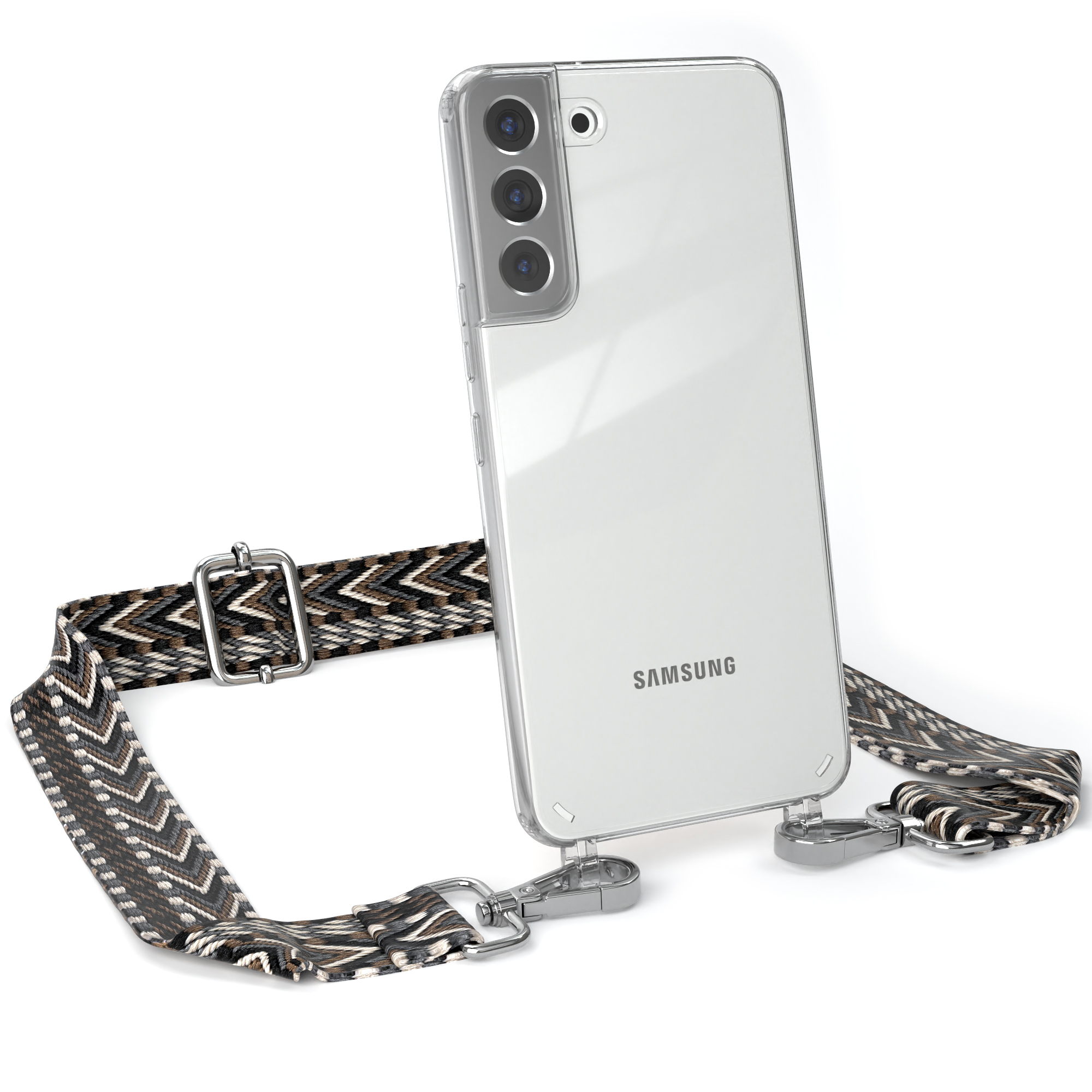 Grau 5G, Schwarz Plus mit Kordel Samsung, CASE EAZY Handyhülle Boho / Style, Umhängetasche, S22 Transparente Galaxy