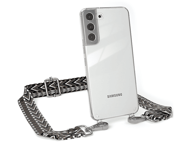 Boho S22 Plus CASE Transparente Umhängetasche, Handyhülle / 5G, Grau Kordel Style, Samsung, Schwarz Galaxy mit EAZY