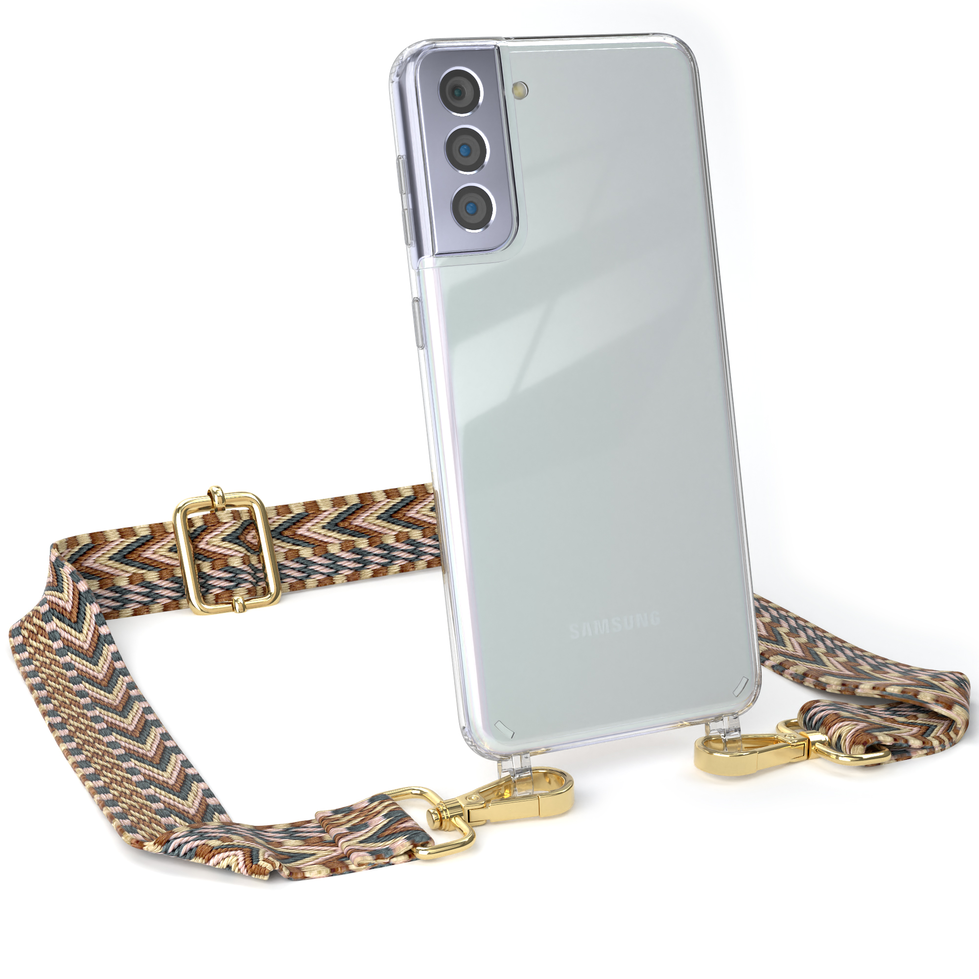 Galaxy S21 Braun Umhängetasche, Style, Handyhülle Boho Kordel Mix EAZY Samsung, CASE Plus Transparente mit 5G,