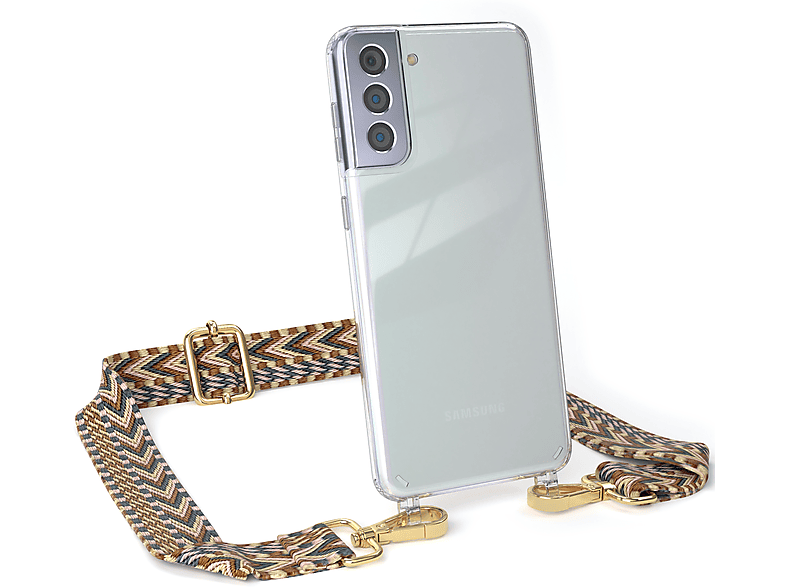 Braun Galaxy CASE Umhängetasche, Handyhülle Boho Transparente EAZY Samsung, mit S21 5G, Plus Kordel Style, Mix