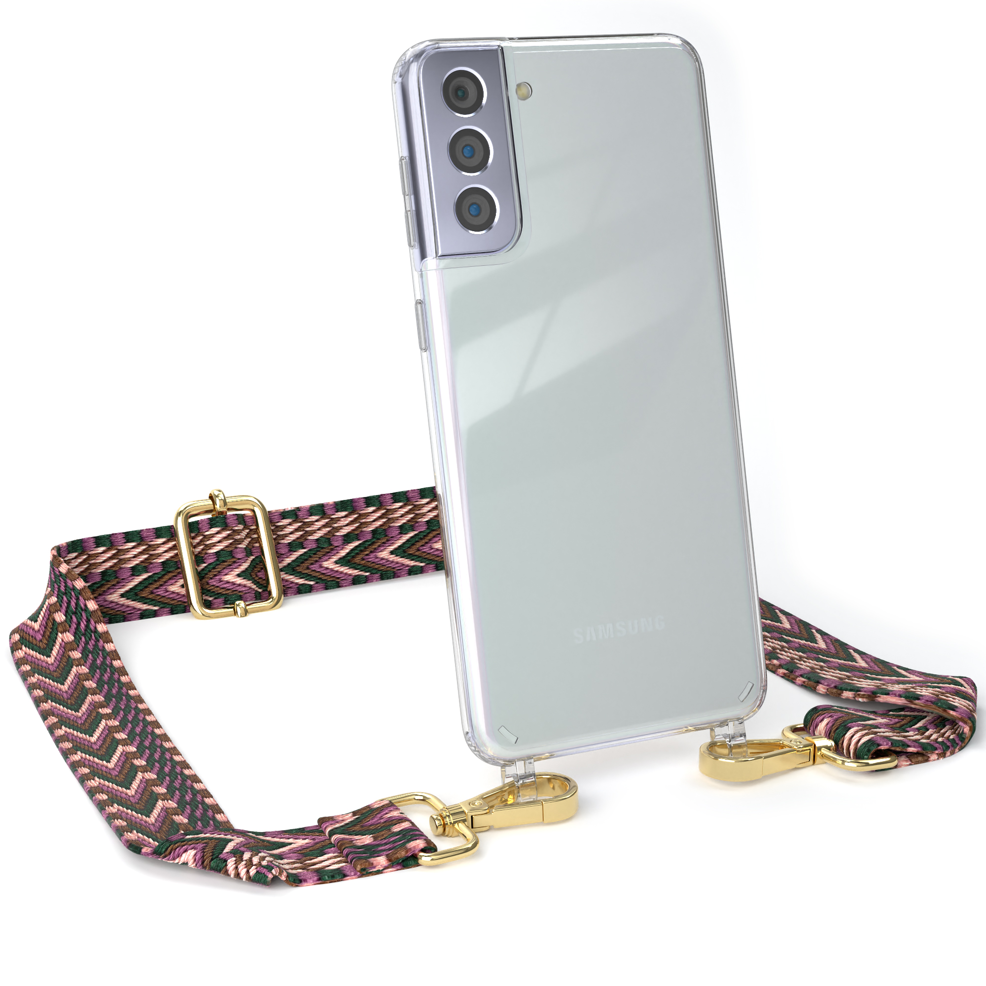 Style, Kordel Galaxy Samsung, Beere EAZY CASE S21 mit Rosa Transparente 5G, Boho Plus Umhängetasche, Handyhülle /