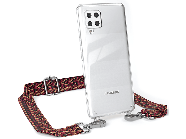 EAZY CASE Transparente Handyhülle mit Kordel Boho Style, Umhängetasche, Samsung, Galaxy A42 5G, Rot / Braun