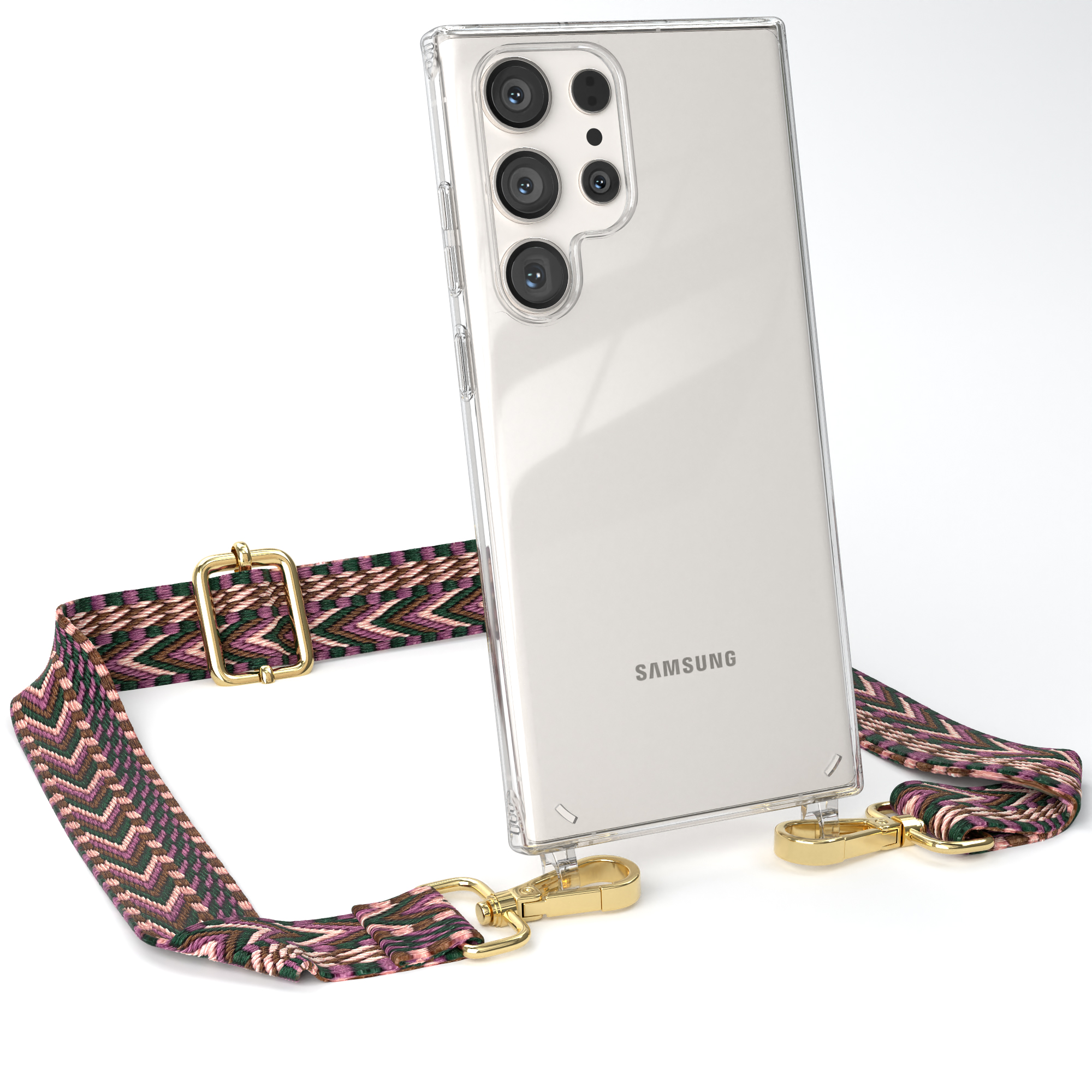 EAZY CASE Transparente Handyhülle S23 Style, Kordel / Rosa Samsung, Beere Boho Galaxy mit Ultra, Umhängetasche
