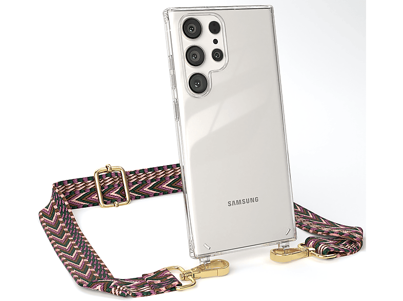 Samsung, Style, CASE / Boho Ultra, Beere Umhängetasche, S23 Galaxy Transparente mit EAZY Handyhülle Rosa Kordel