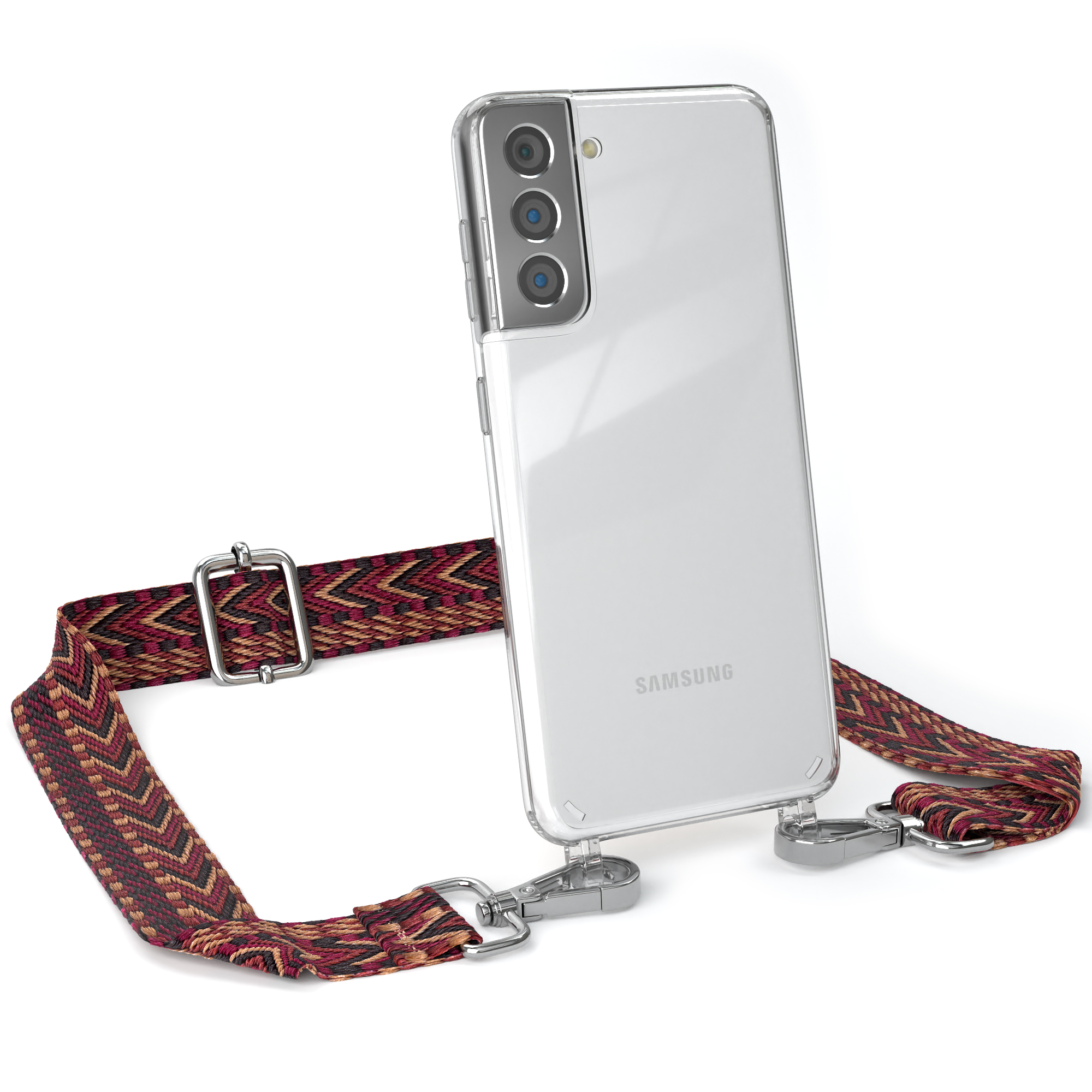 Kordel Style, Galaxy S21 / CASE Transparente Braun Handyhülle Umhängetasche, EAZY Boho Rot 5G, mit Samsung,
