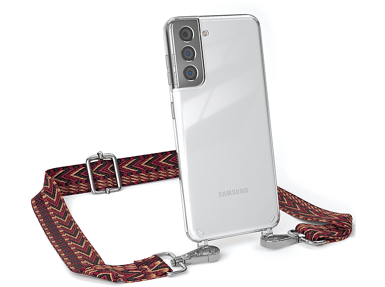 EAZY CASE Transparente Rot Style, Galaxy S21 5G, / mit Samsung, Kordel Umhängetasche, Handyhülle Braun Boho