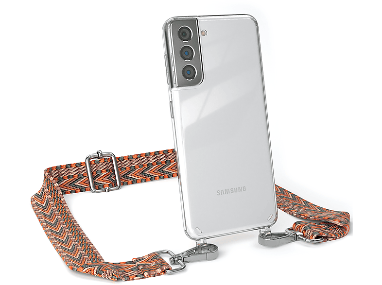 EAZY CASE / Samsung, Galaxy S21 Kordel Orange Umhängetasche, Boho 5G, Grün Style, mit Handyhülle Transparente
