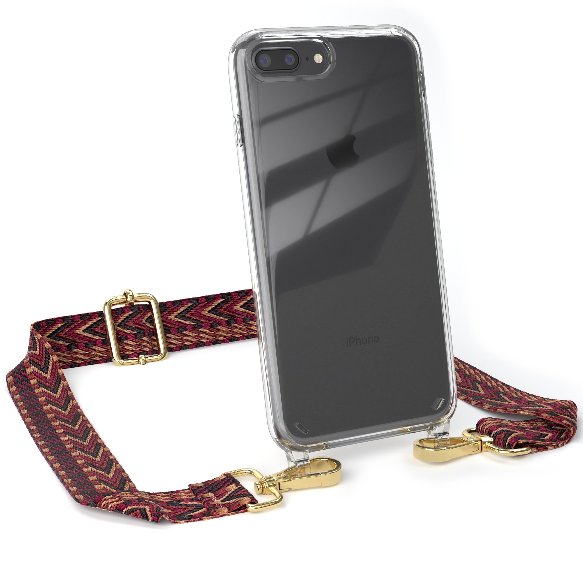EAZY CASE Umhängetasche, Plus Style, Plus, Rot / / Handyhülle mit Apple, Boho Braun 7 8 Transparente Kordel iPhone