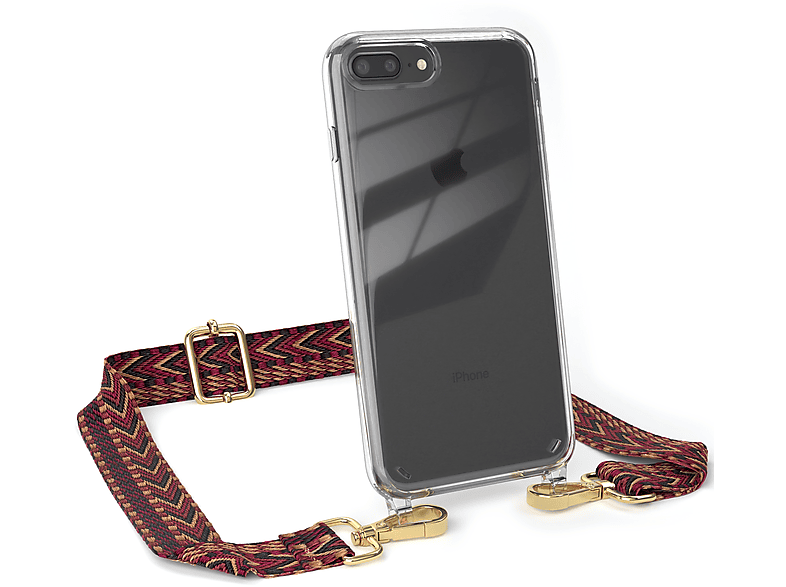 EAZY CASE Transparente Handyhülle mit Kordel Boho Style, Umhängetasche, Apple, iPhone 8 Plus / 7 Plus, Rot / Braun