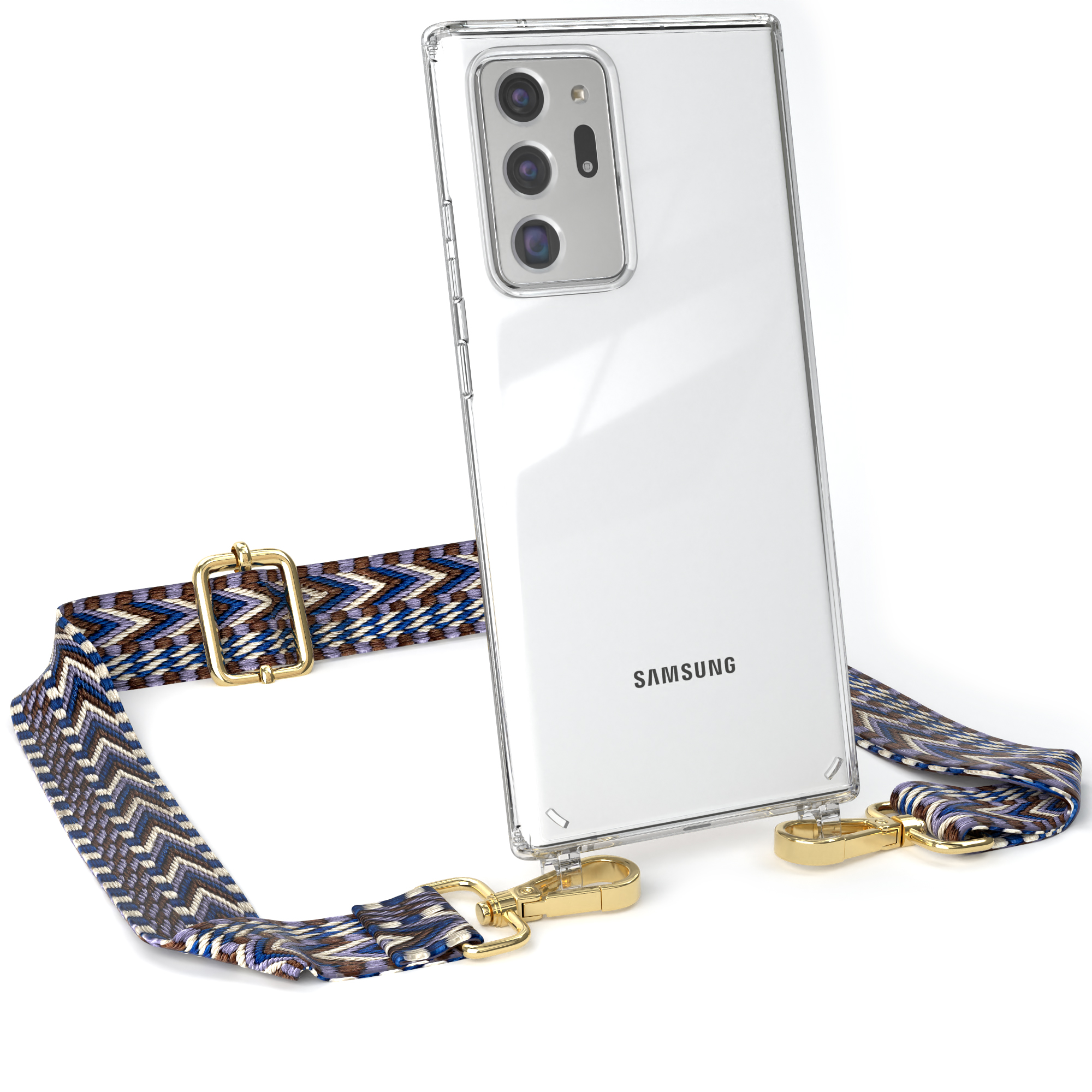 EAZY CASE / Ultra 5G, Ultra Style, Note Handyhülle / Umhängetasche, Weiß Note Kordel 20 Transparente mit 20 Blau Boho Galaxy Samsung