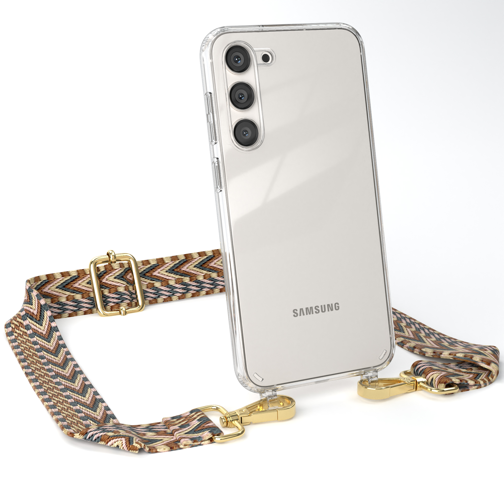 EAZY CASE Transparente Handyhülle Boho Style, Umhängetasche, S23 Kordel Braun Samsung, Plus, mit Galaxy Mix