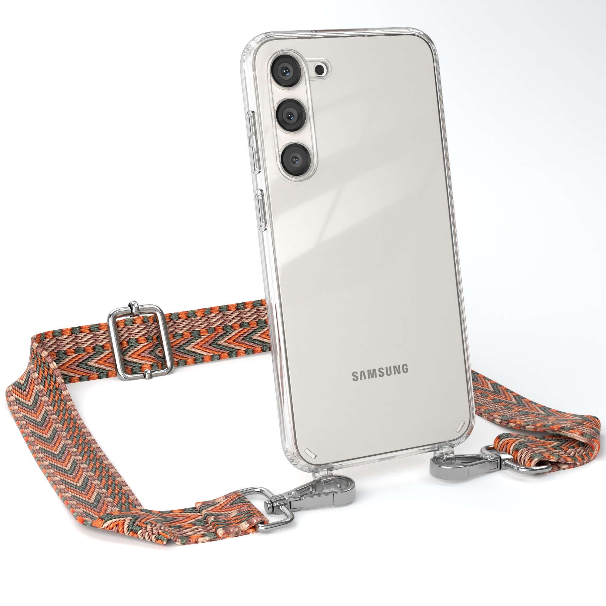 Boho EAZY Orange Transparente Galaxy Umhängetasche, Grün Style, / CASE mit Plus, Samsung, S23 Handyhülle Kordel