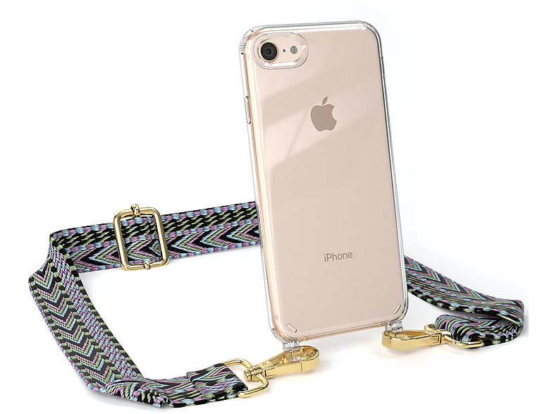 Handyhülle Grün iPhone mit CASE Style, / EAZY 7 Apple, SE / 2020, 8, Boho Umhängetasche, Transparente Kordel iPhone SE / 2022 Violett