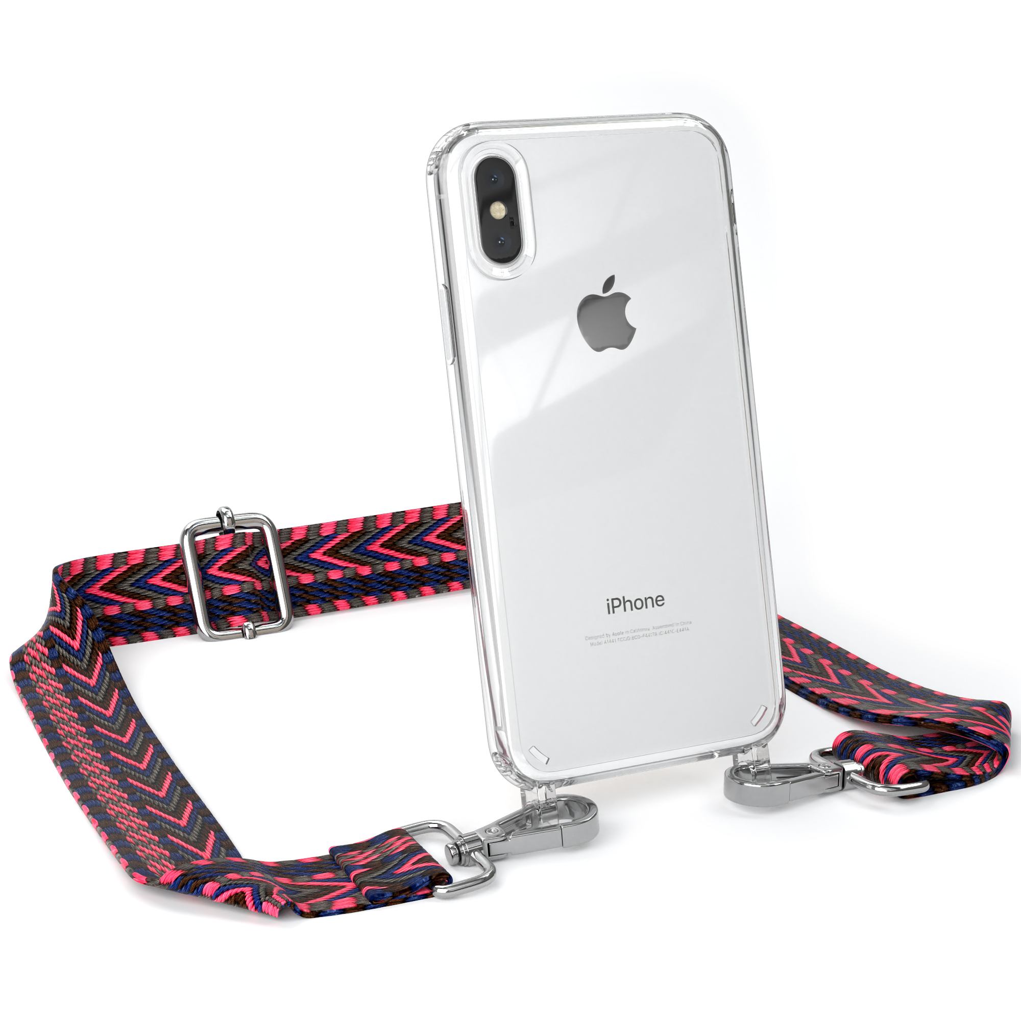 XS, EAZY CASE Transparente Umhängetasche, iPhone Pink Style, X / Apple, / Handyhülle Blau Boho Kordel mit