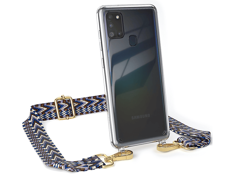Kordel Boho Galaxy Blau Transparente Umhängetasche, Samsung, Weiß / Handyhülle CASE mit Style, A21s, EAZY