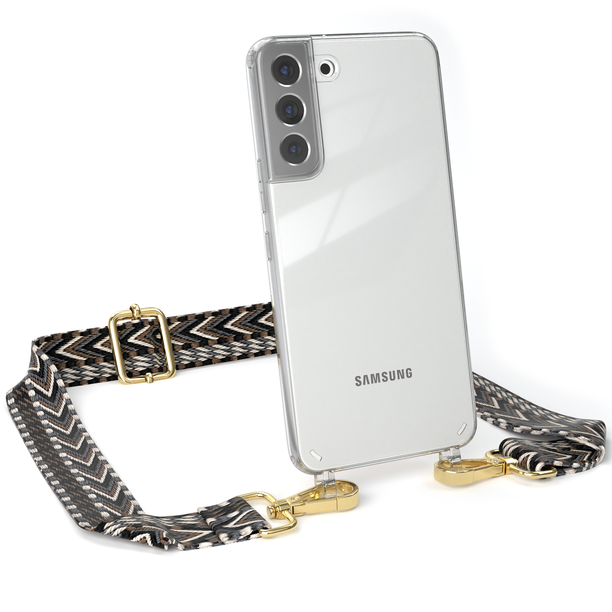 EAZY CASE Transparente Handyhülle mit 5G, S22 Kordel Style, / Umhängetasche, Galaxy Plus Boho Grau Samsung, Schwarz