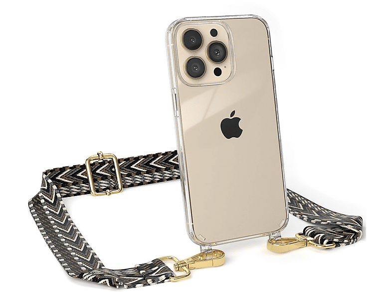 Kordel Pro, Schwarz mit Umhängetasche, Handyhülle iPhone Apple, Transparente Boho / EAZY Style, CASE 13 Grau