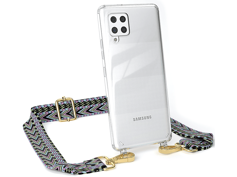 Handyhülle Samsung, CASE Kordel Boho 5G, EAZY Galaxy Violett A42 mit Style, Transparente / Umhängetasche, Grün