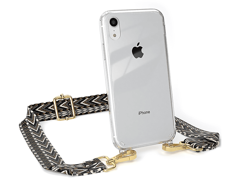 Schwarz XR, Apple, Boho EAZY Grau Style, iPhone Transparente CASE Kordel Handyhülle Umhängetasche, mit /