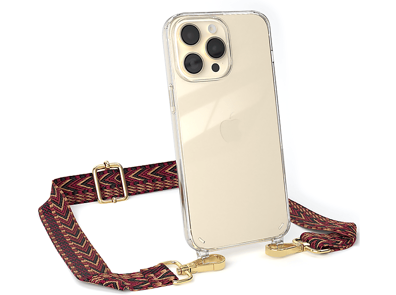 Transparente Boho Max, iPhone Umhängetasche, Style, Braun EAZY mit Handyhülle Pro 14 Kordel CASE Apple, Rot /