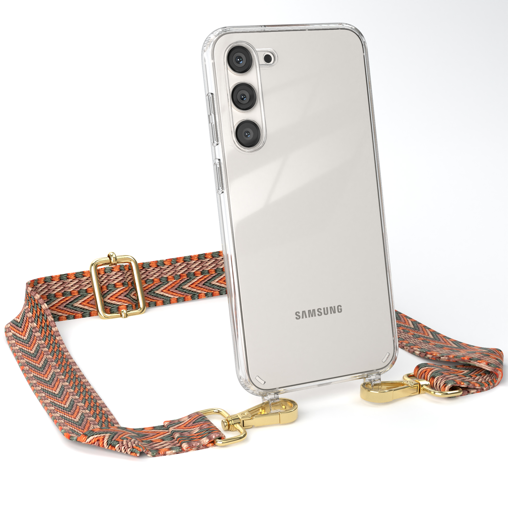 Orange S23 Galaxy Samsung, Kordel Handyhülle mit / Transparente CASE Grün Plus, Boho Style, EAZY Umhängetasche,