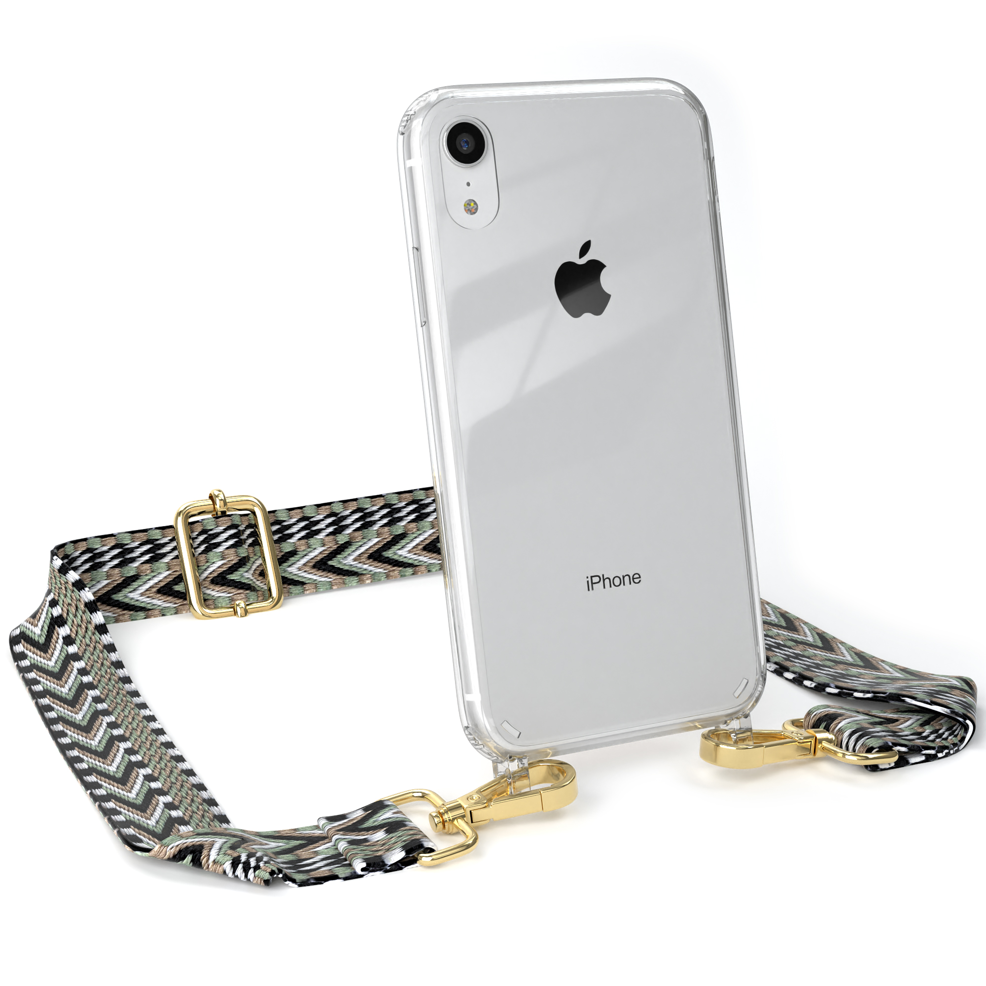 Style, XR, Transparente Kordel Handyhülle Boho / CASE Apple, Schwarz EAZY Umhängetasche, mit iPhone Grün