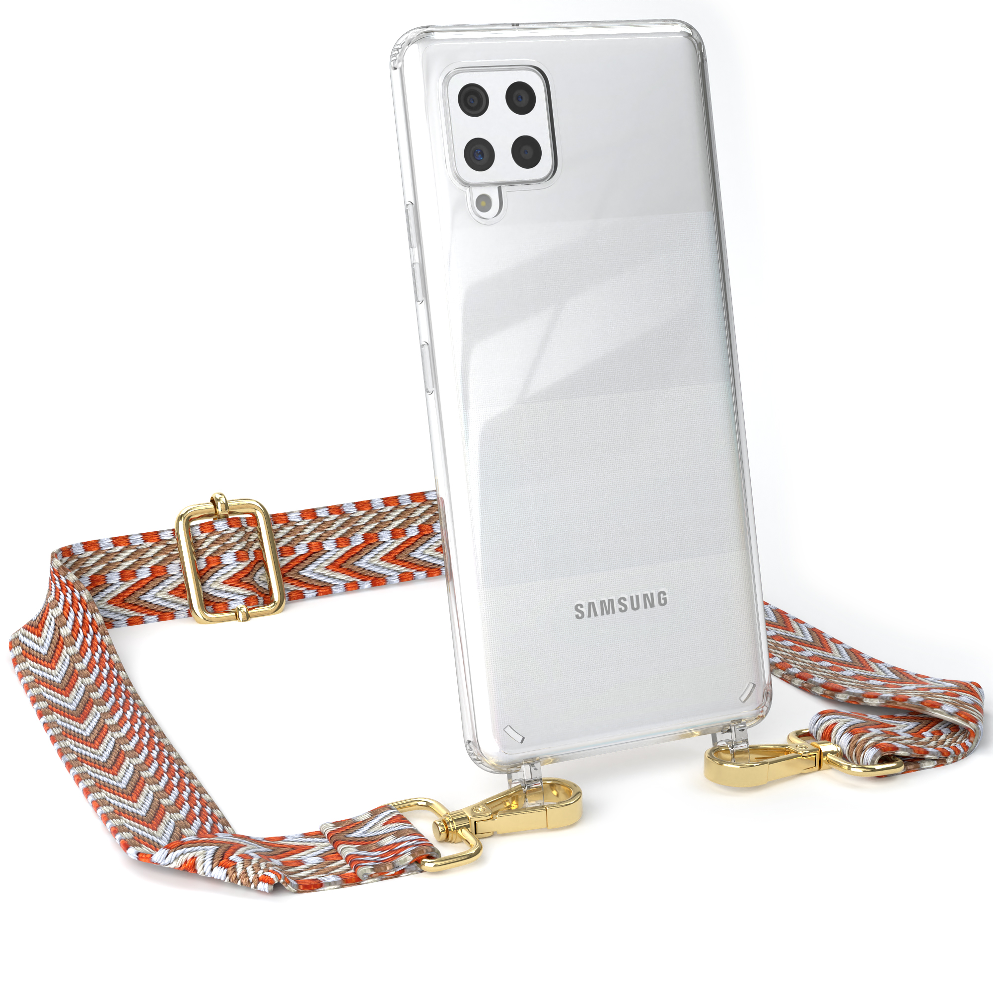 EAZY CASE Transparente Umhängetasche, mit Rot Kordel Boho Samsung, 5G, Galaxy A42 Handyhülle / Style, Hellblau