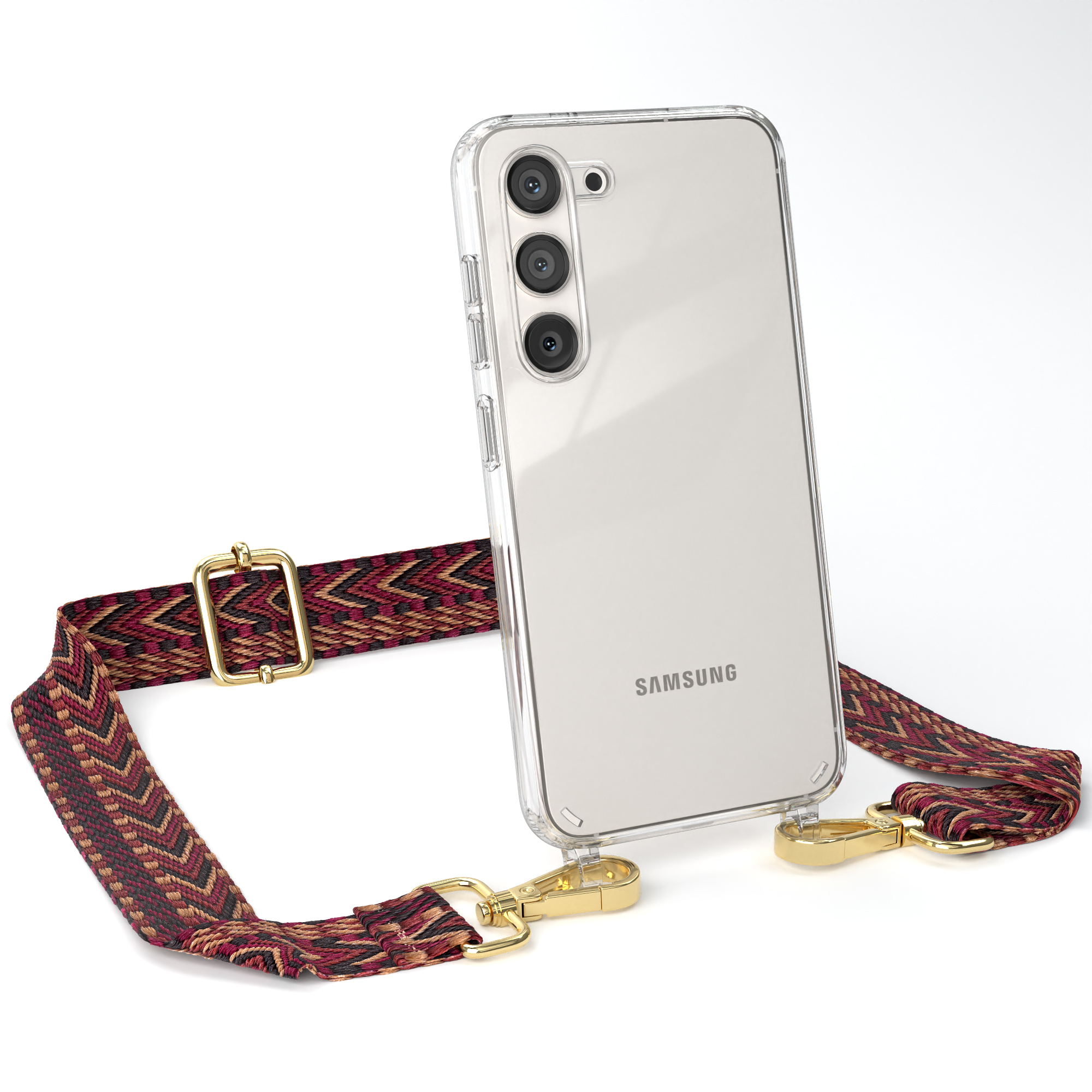EAZY CASE Transparente Handyhülle Style, / Boho Braun Umhängetasche, Kordel Samsung, Galaxy Rot S23, mit