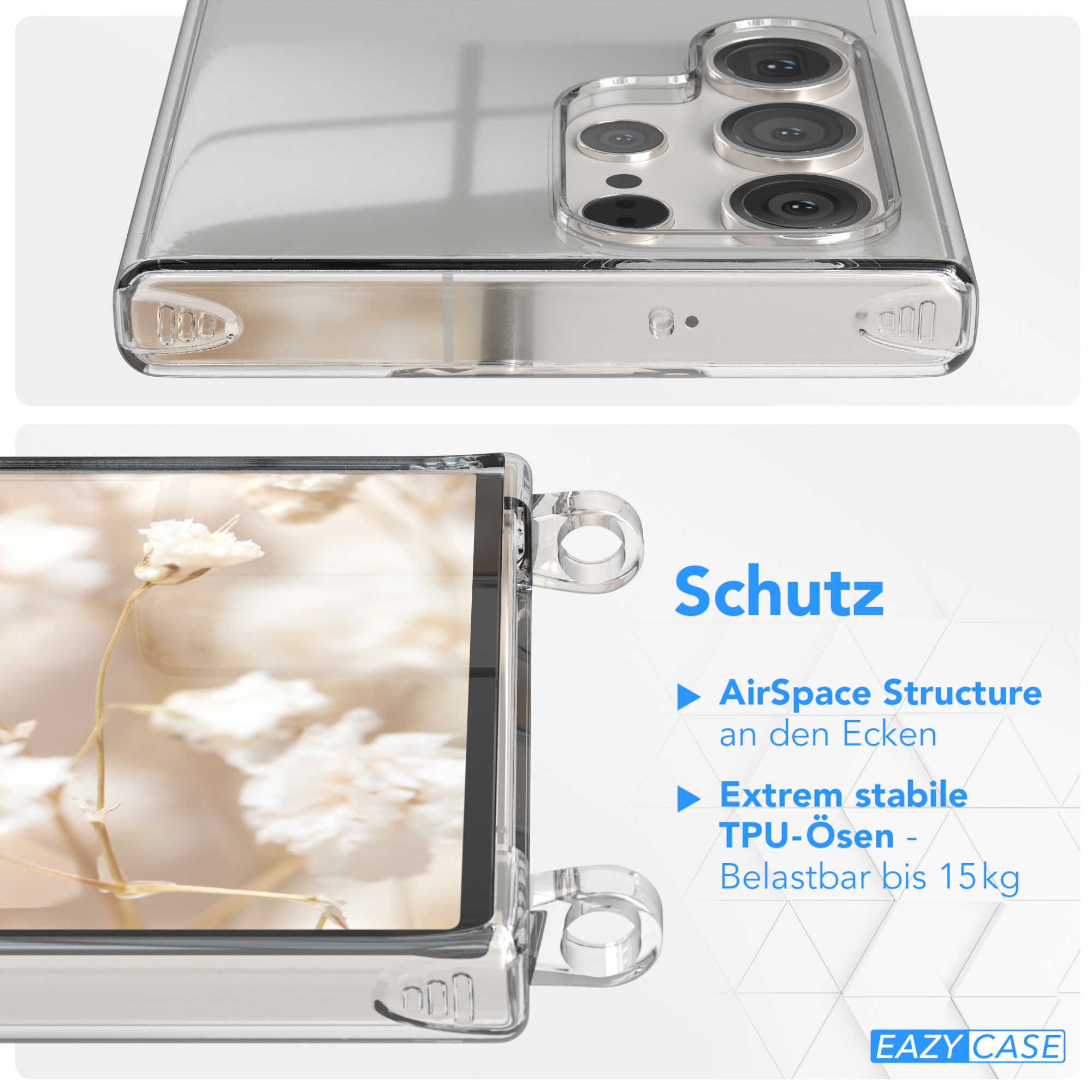 Handyhülle Transparente CASE Ultra, Galaxy S23 Style, Kordel mit Boho EAZY Umhängetasche, Mix Samsung, Braun