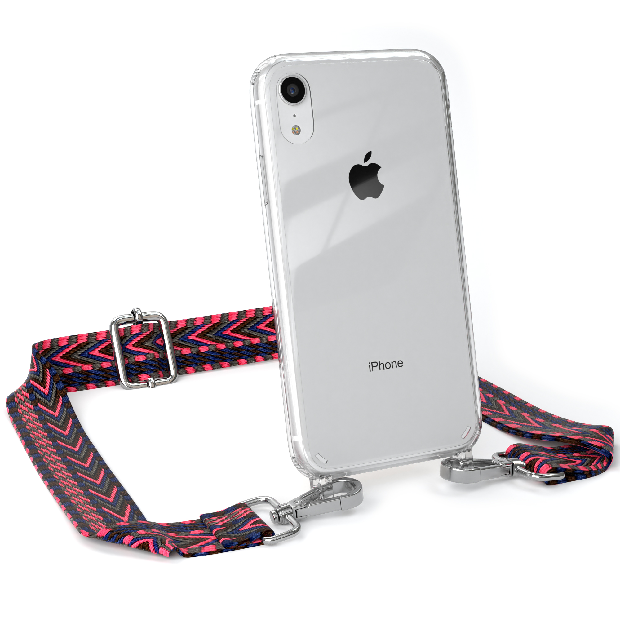 CASE Boho Blau Style, mit Transparente XR, Apple, iPhone / EAZY Handyhülle Pink Umhängetasche, Kordel