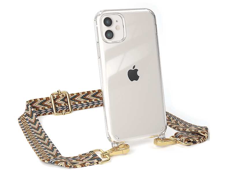 EAZY CASE Transparente Handyhülle mit Kordel Umhängetasche, iPhone Boho Braun 11, Apple, Mix Style