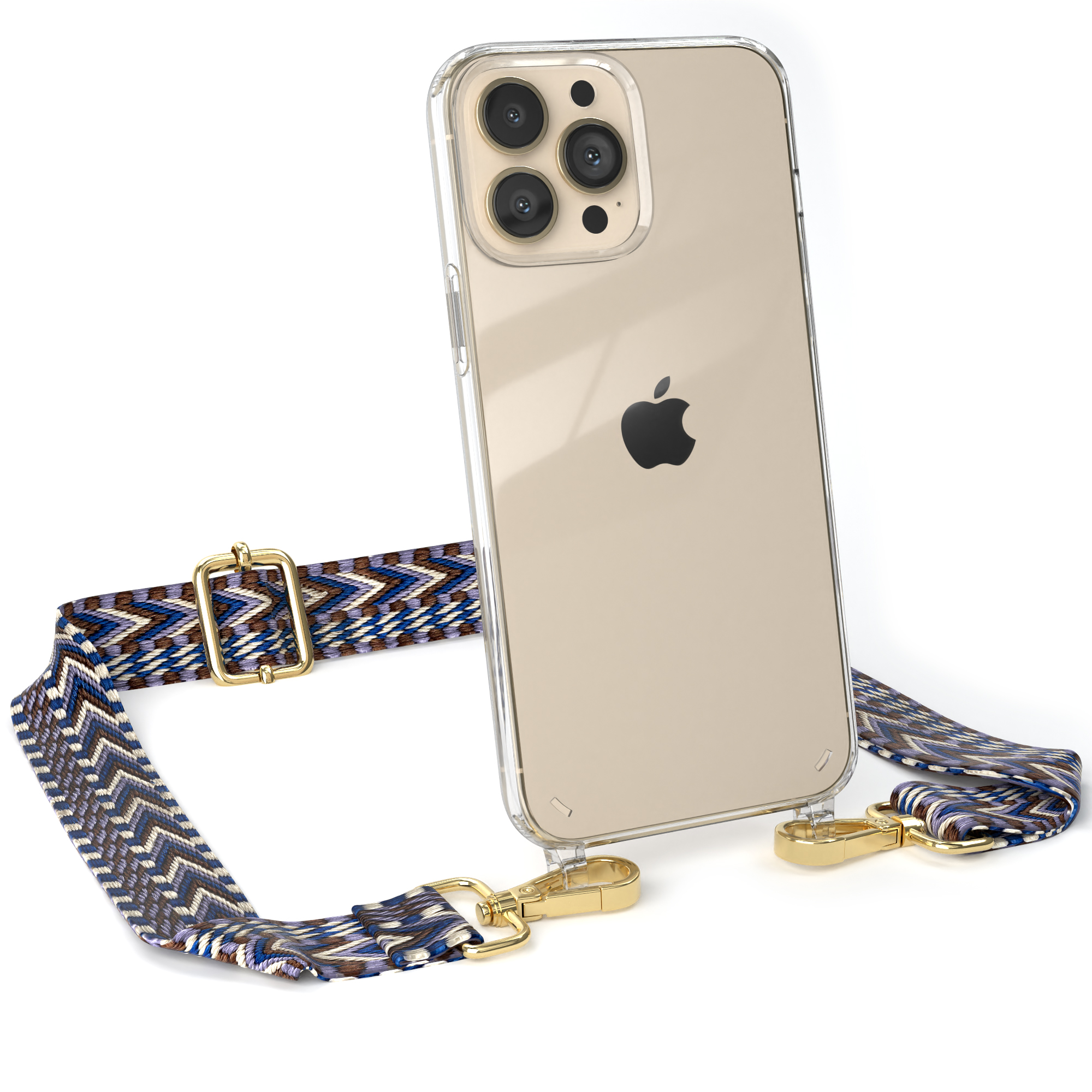 EAZY CASE iPhone / Weiß Umhängetasche, Blau 13 Kordel Handyhülle Boho Apple, Pro Transparente Style, Max, mit