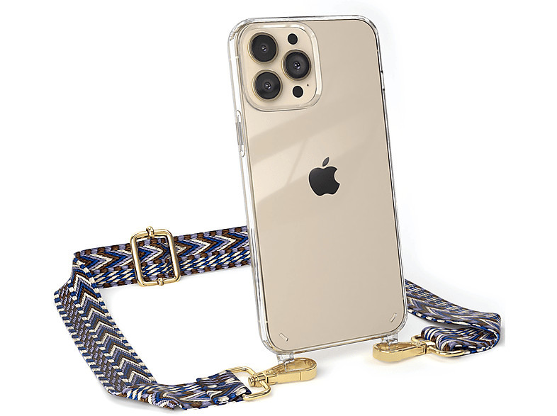 EAZY CASE iPhone / Weiß Umhängetasche, Blau 13 Kordel Handyhülle Boho Apple, Pro Transparente Style, Max, mit