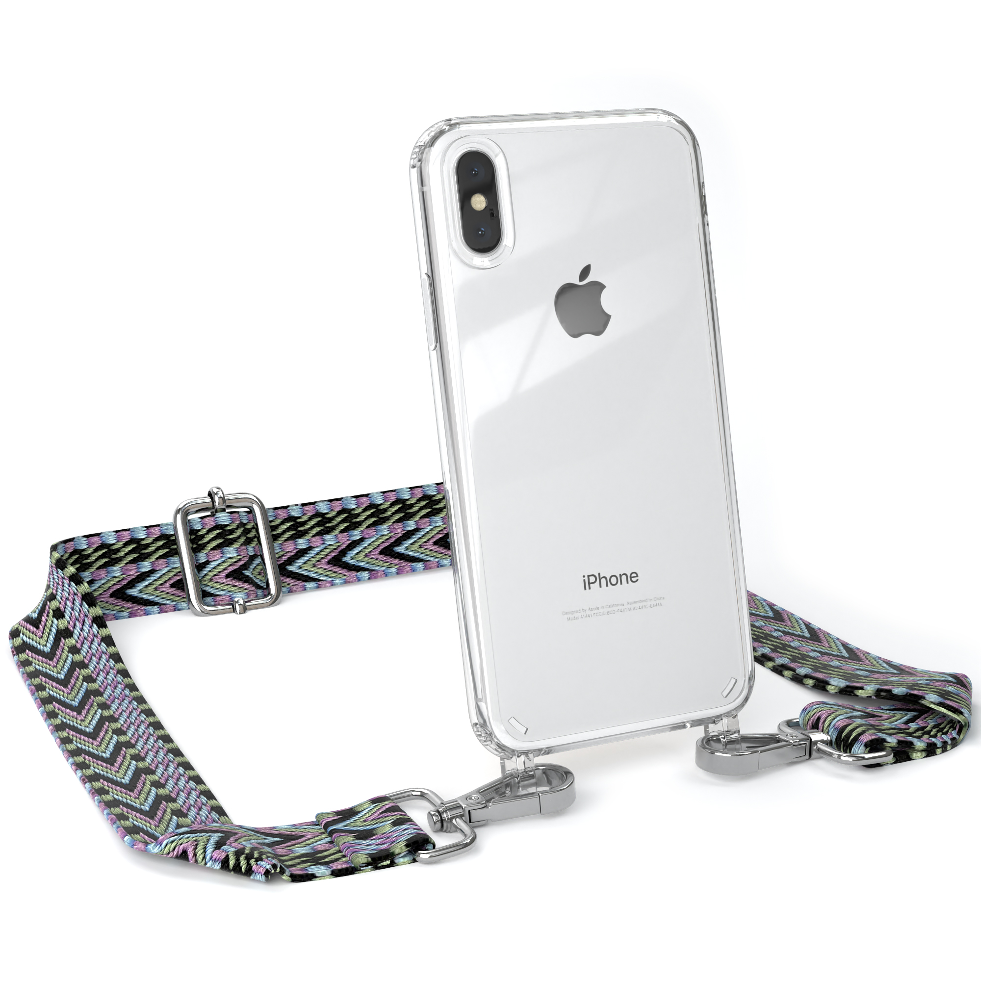 Boho Umhängetasche, Transparente CASE Handyhülle XS Grün mit Max, iPhone / Style, Kordel Apple, EAZY Violett