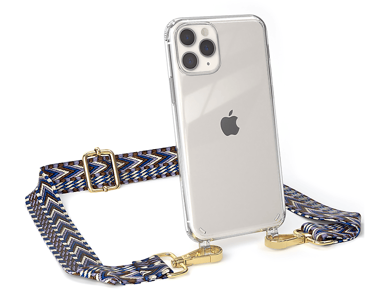 CASE Blau iPhone mit Kordel EAZY Transparente Handyhülle Pro, Style, / Apple, Umhängetasche, Weiß Boho 11