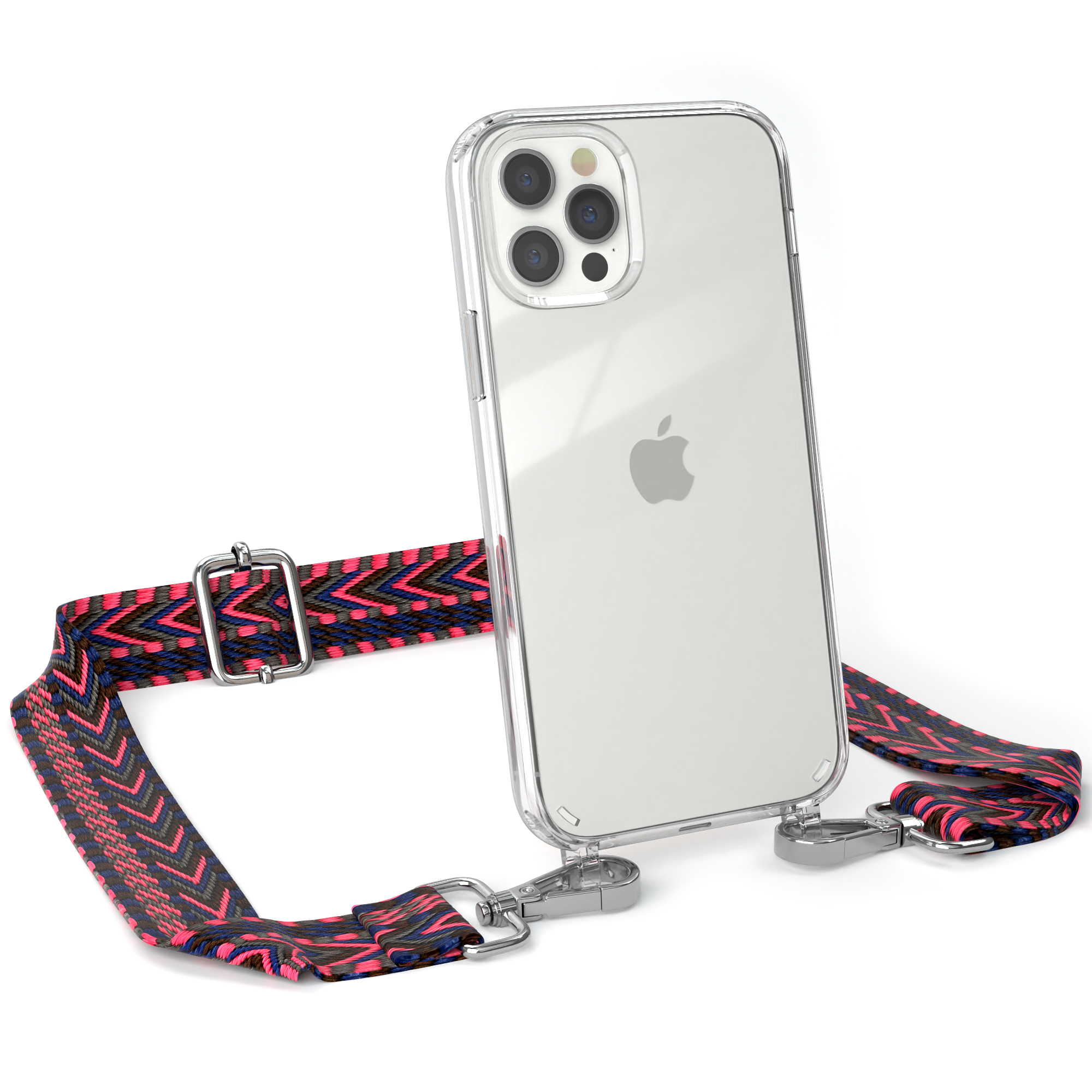 Kordel iPhone / / Boho mit Handyhülle EAZY CASE Transparente Style, Blau 12 Apple, Pro, Umhängetasche, Pink 12