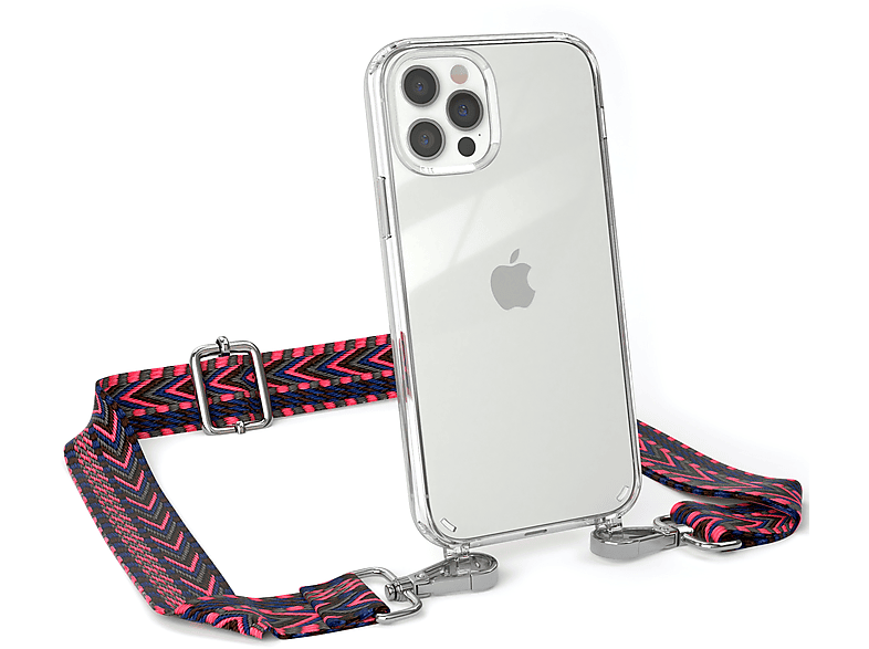 EAZY CASE Transparente Handyhülle mit 12 12 / iPhone Apple, / Pink Boho Kordel Blau Style, Pro, Umhängetasche