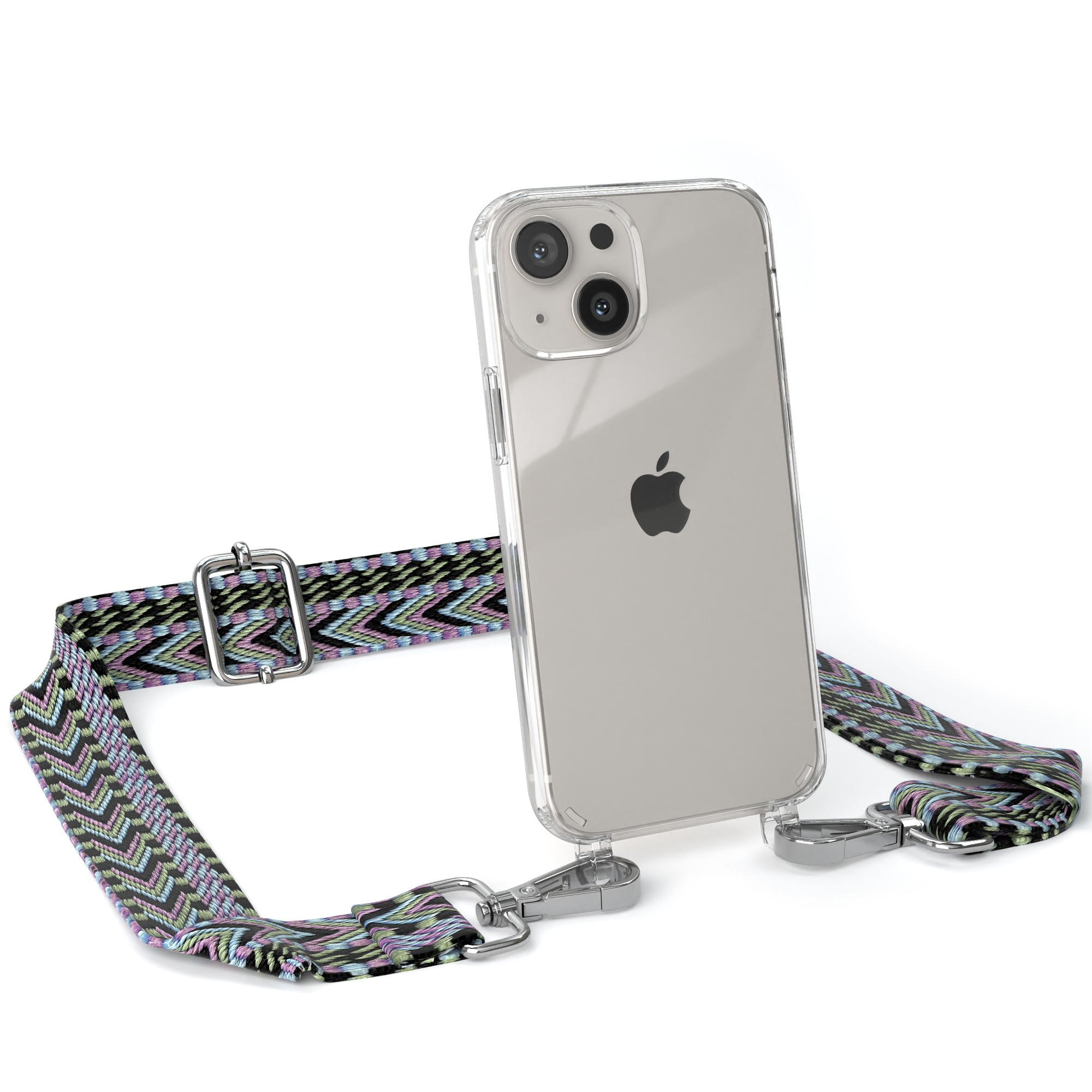 Style, mit Transparente CASE Boho Handyhülle iPhone Apple, EAZY Umhängetasche, 13 Grün Kordel / Mini, Violett