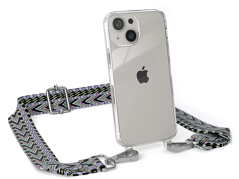 Handyhülle 13 Kordel Transparente CASE mit Apple, Umhängetasche, iPhone Boho Violett Mini, Grün Style, EAZY /