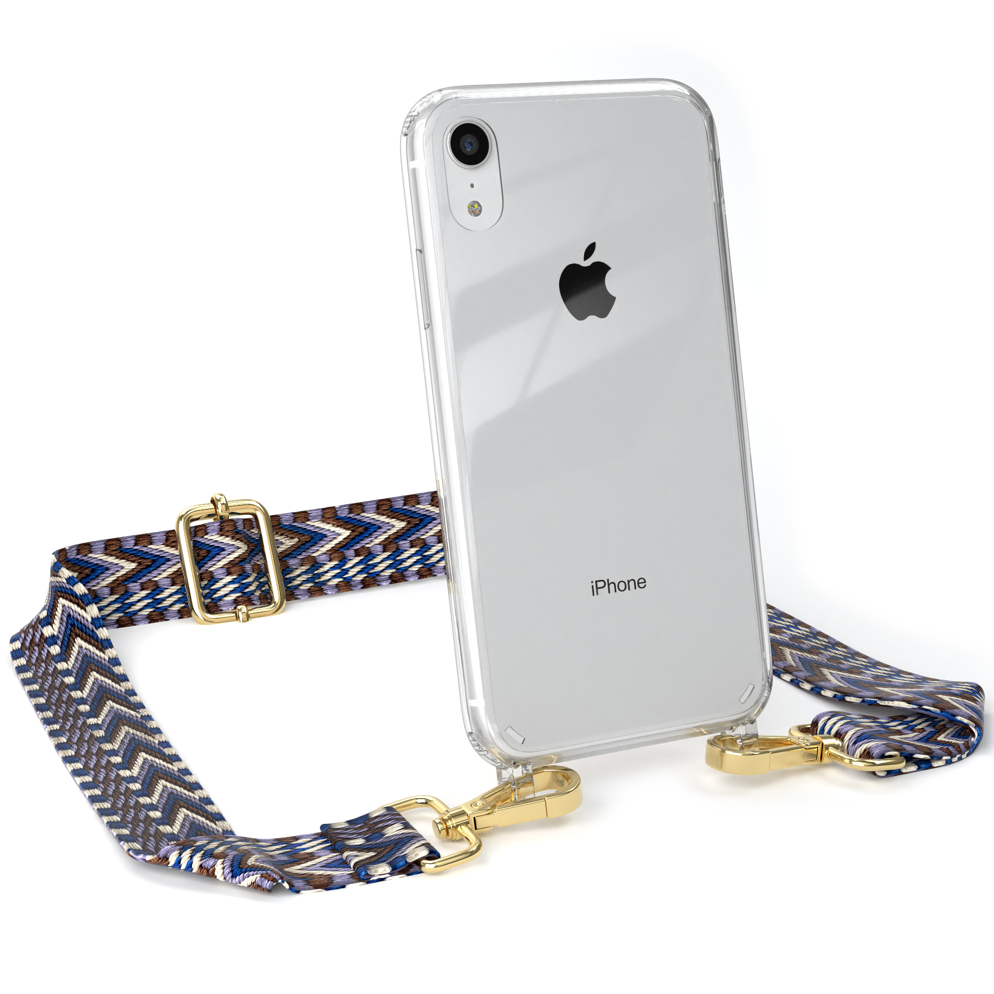 Kordel Transparente Handyhülle Style, / CASE Boho EAZY mit Weiß iPhone Apple, Blau Umhängetasche, XR,