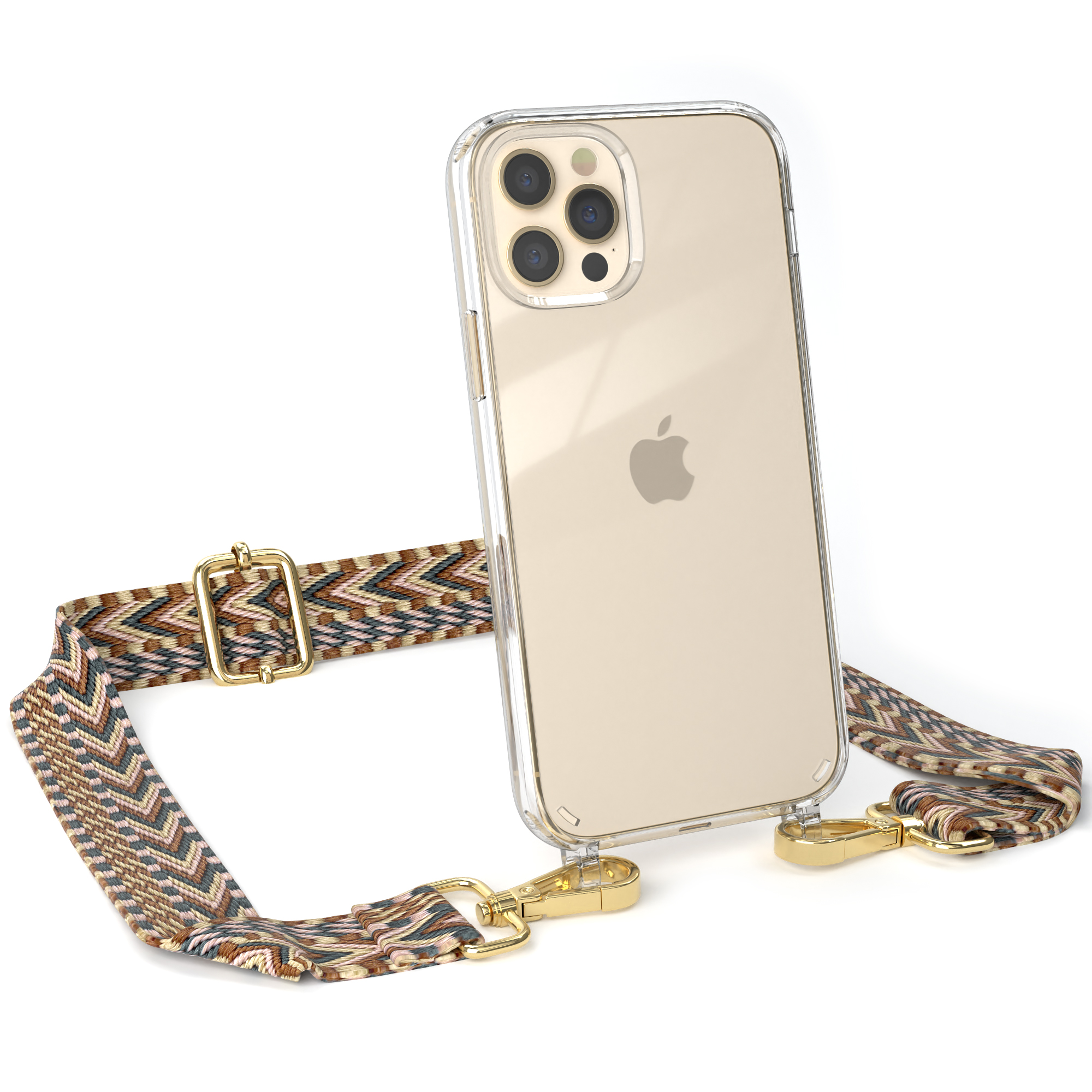 Apple, Handyhülle Transparente Pro, Mix Kordel 12 mit CASE Umhängetasche, Boho Braun EAZY Style, iPhone / 12