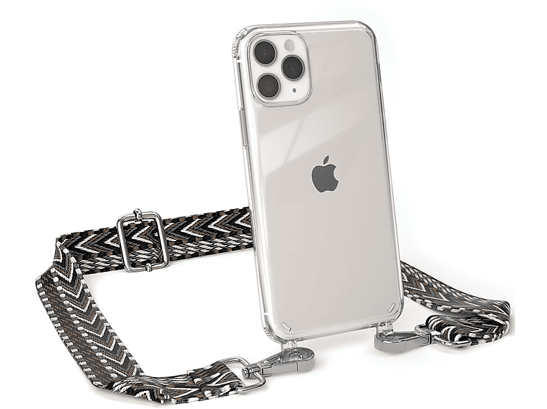 iPhone 11 Transparente Apple, Boho EAZY Handyhülle Style, mit / CASE Pro, Grau Kordel Umhängetasche, Schwarz