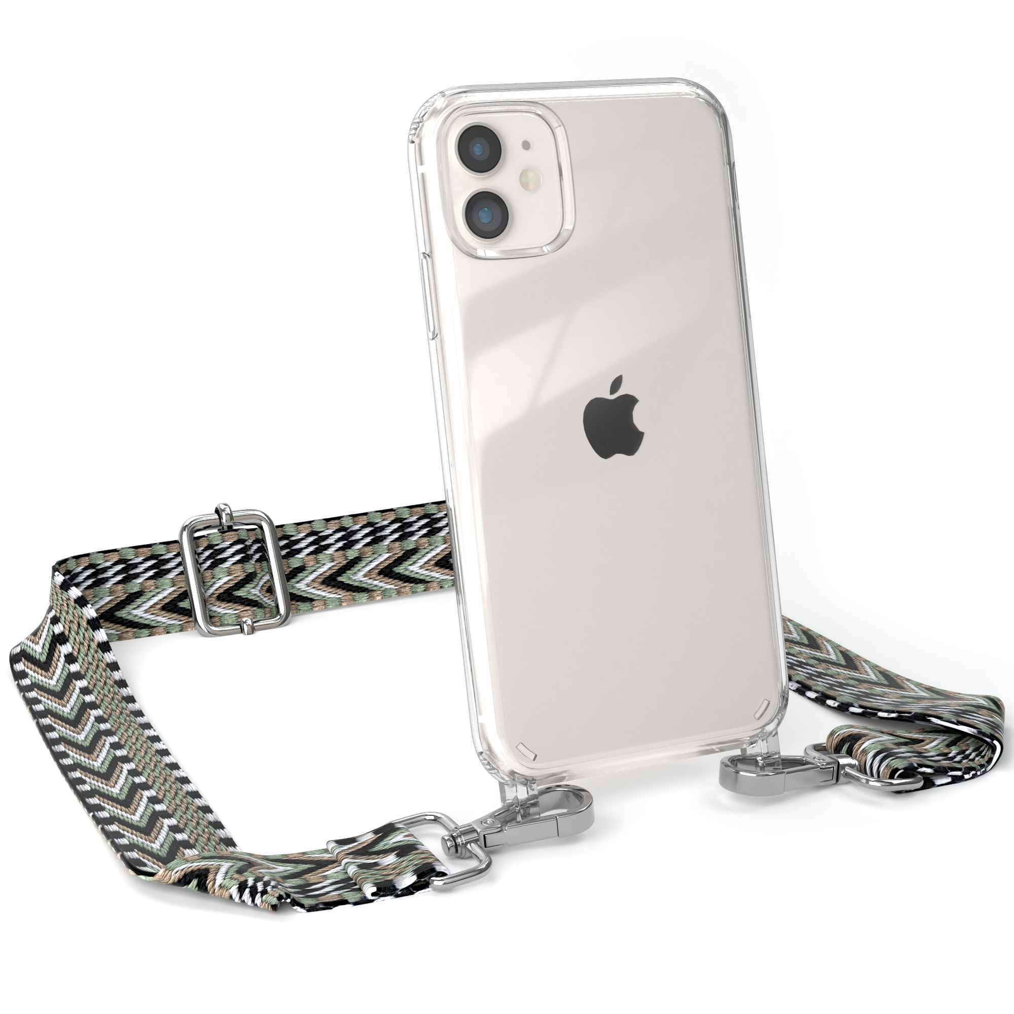 Grün EAZY 11, iPhone Umhängetasche, CASE Kordel / mit Boho Style, Apple, Handyhülle Transparente Schwarz