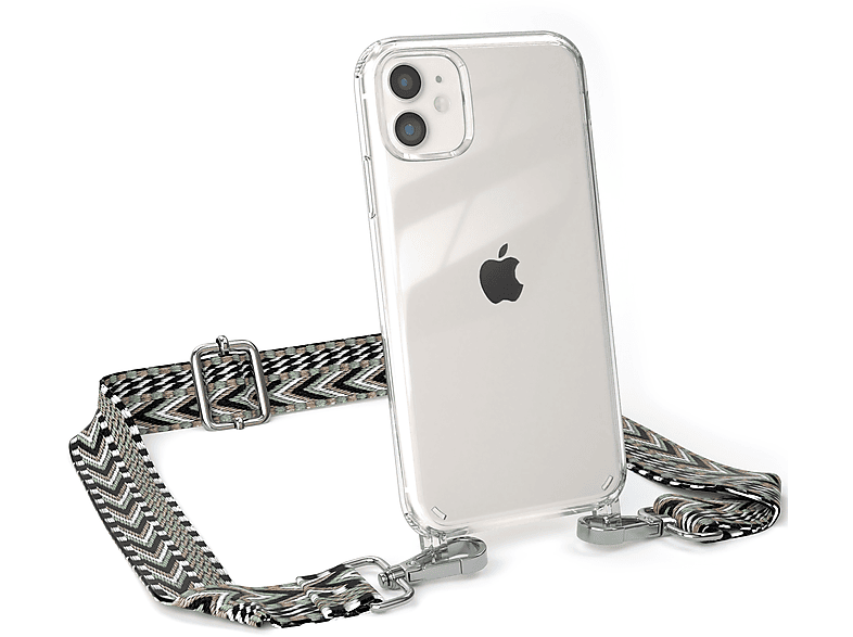 EAZY CASE / Apple, Umhängetasche, Style, Transparente iPhone Handyhülle Grün Kordel Boho 11, Schwarz mit
