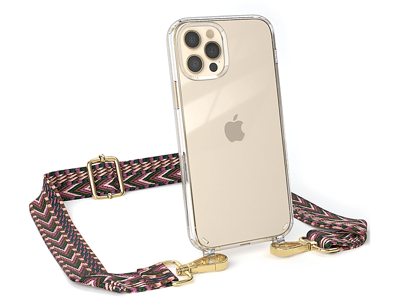 EAZY CASE Kordel 12 Handyhülle Boho / Apple, iPhone mit Beere Style, / Umhängetasche, Transparente Rosa Pro, 12